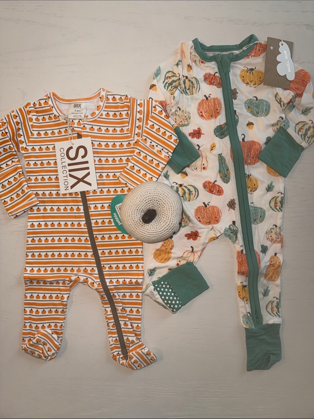 Angel Dear Pumpkin Footie Convertible Romper Rattle Bundle 3-6 months